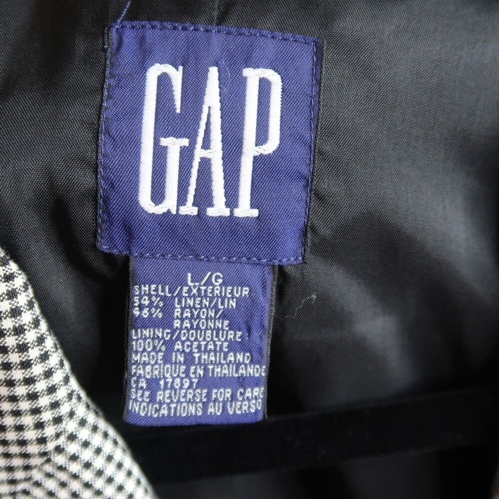 Gap VTG Linen Blend Gingham Blazer Black White Check 3-Button Jacket Large - Picture 3 of 7